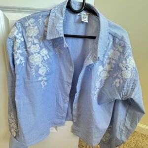 Charter Club Blue Striped Floral Blouse